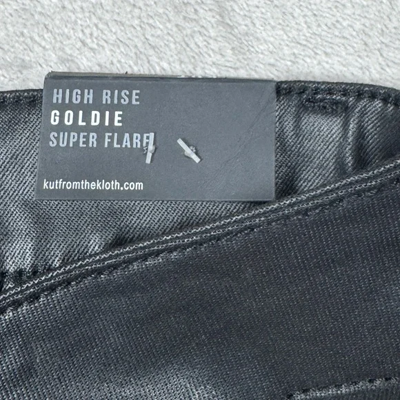 NWT Kut From The Kloth High Rise Goldie Super Flare Faux Leather Black Pants 14